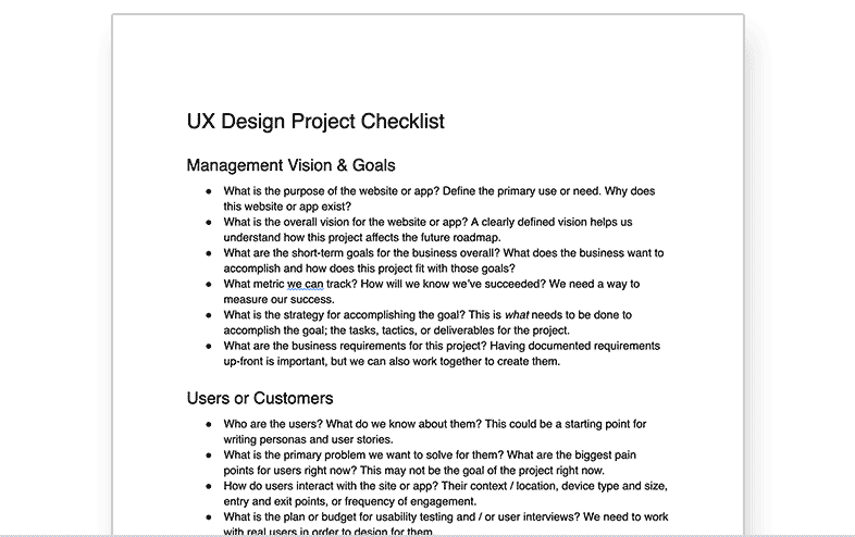 UX Design Project Checklist