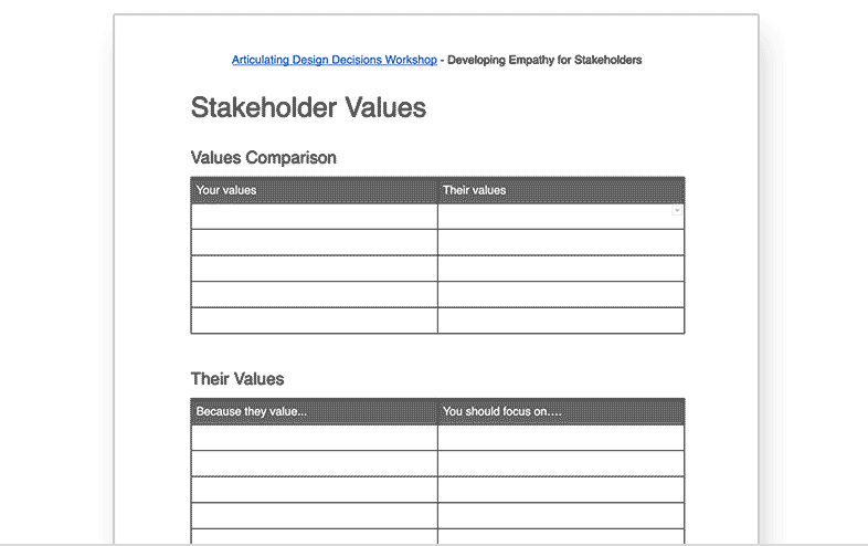 Stakeholder Values Worksheet