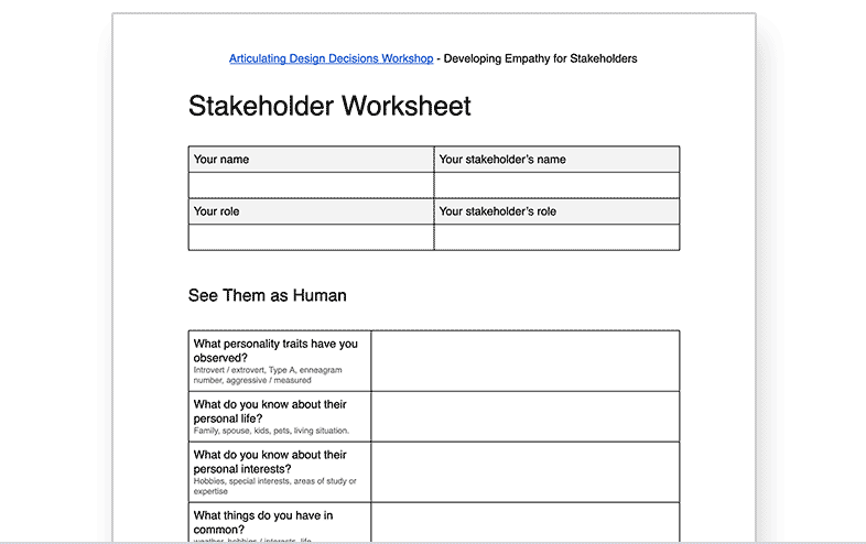 Stakeholder Worksheet